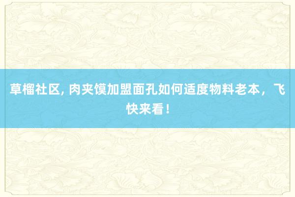 草榴社区， 肉夹馍加盟面孔如何适度物料老本，飞快来看！