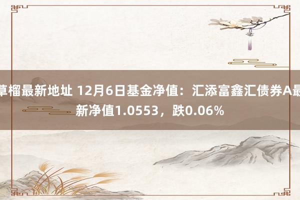 草榴最新地址 12月6日基金净值：汇添富鑫汇债券A最新净值1.0553，跌0.06%