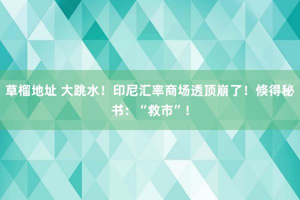 草榴地址 大跳水！印尼汇率商场透顶崩了！倏得秘书：“救市”！