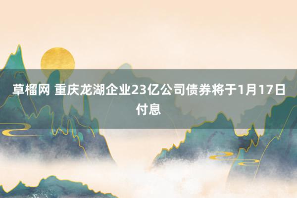 草榴网 重庆龙湖企业23亿公司债券将于1月17日付息