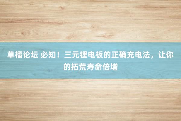 草榴论坛 必知！三元锂电板的正确充电法，让你的拓荒寿命倍增