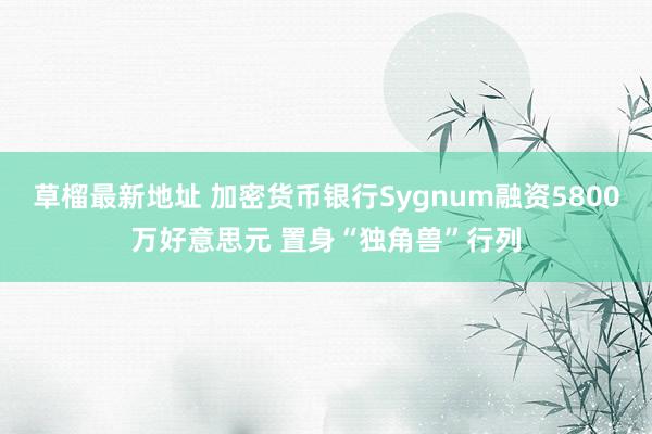 草榴最新地址 加密货币银行Sygnum融资5800万好意思元 置身“独角兽”行列