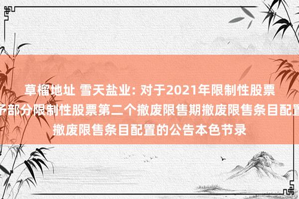 草榴地址 雪天盐业: 对于2021年限制性股票激发探究预留授予部分限制性股票第二个撤废限售期撤废限售条目配置的公告本色节录